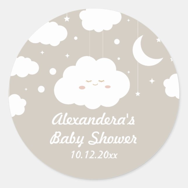 Pegatina Redonda Favor de Baby Shower de Nube (Anverso)