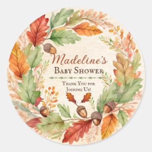 Pegatina Redonda Favor de Baby Shower de Pequeña Bellota de Otoño