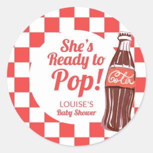 Pegatina Redonda Favor de Baby Shower de Soda Cola Lista Para Estal