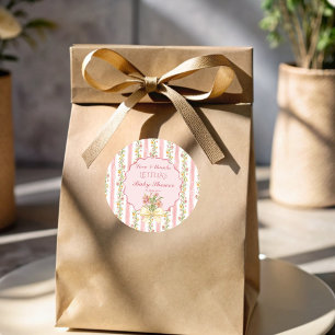 Pegatina Redonda Favor de baby shower de té rosa gran milenario