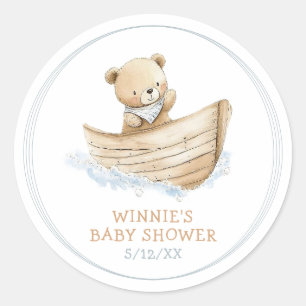Pegatina Redonda Favor de baby shower del pequeño oso marinero