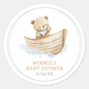 Pegatina Redonda Favor de baby shower del pequeño oso marinero