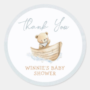 Pegatina Redonda Favor de baby shower del pequeño oso marinero Tedd