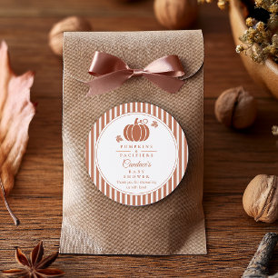 Pegatina Redonda Favor de Baby Shower Elegantes Calabazas y Chupete