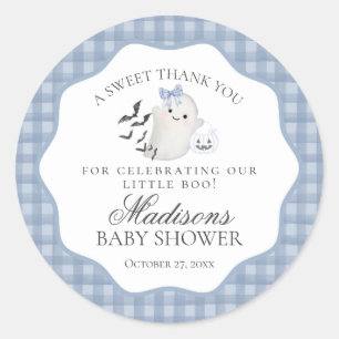 Pegatina Redonda Favor de Baby Shower Fantasmita de Pastel Azul