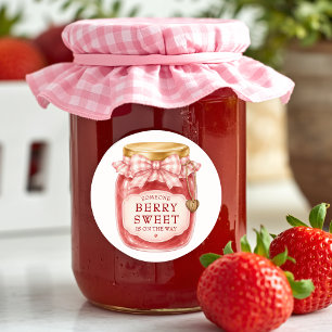 Pegatina Redonda Favor de Baby Shower Mermelada de Fresa Berry Swee
