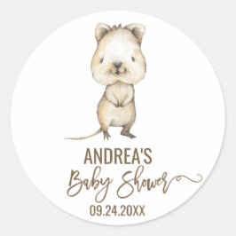 Pegatina Redonda Favor de Baby Shower neutral de Quokka australiana