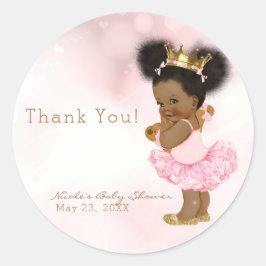 Pegatina Redonda Favor de Baby Shower Princesa Rosa Vintage Negra