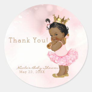 Pegatina Redonda Favor de Baby Shower Princesa Rosa Vintage Oscuro 