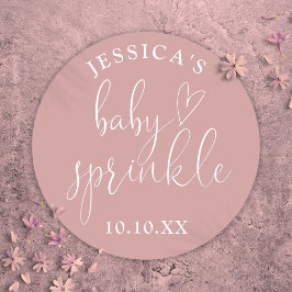 Pegatina Redonda Favor de Baby Sprinkle Rosa Polvo Rosa