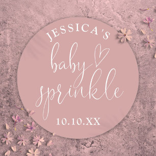Pegatina Redonda Favor de Baby Sprinkle Rosa Polvo Rosa