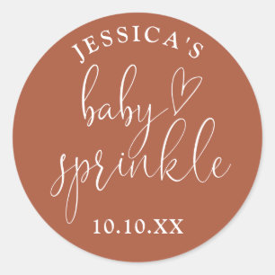 Pegatina Redonda Favor de Baby Sprinkle Terracota Neutral