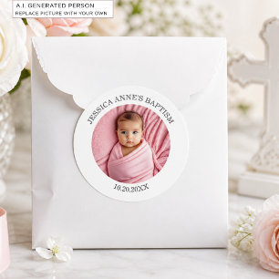 Pegatina Redonda Favor de Bautizo de Niña con Foto Especial