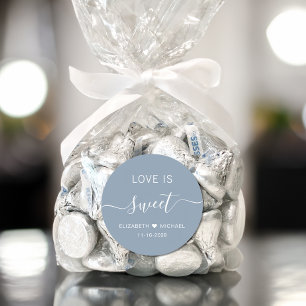 Pegatina Redonda Favor de Boda Amor Es Dulce Polvo Azul