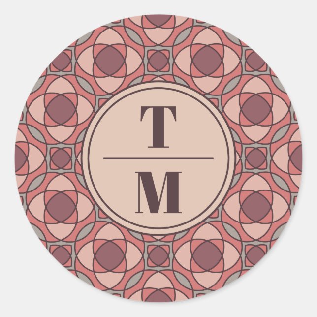 Pegatina Redonda Favor de boda Art Déco Terracota y Rosa Polvo (Anverso)