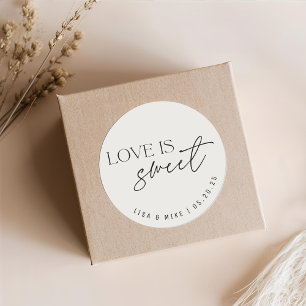 Pegatina Redonda Favor de boda Beige Love is Sweet