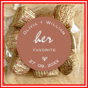 Pegatina Redonda Favor de boda boho naranja quemado Corazón
