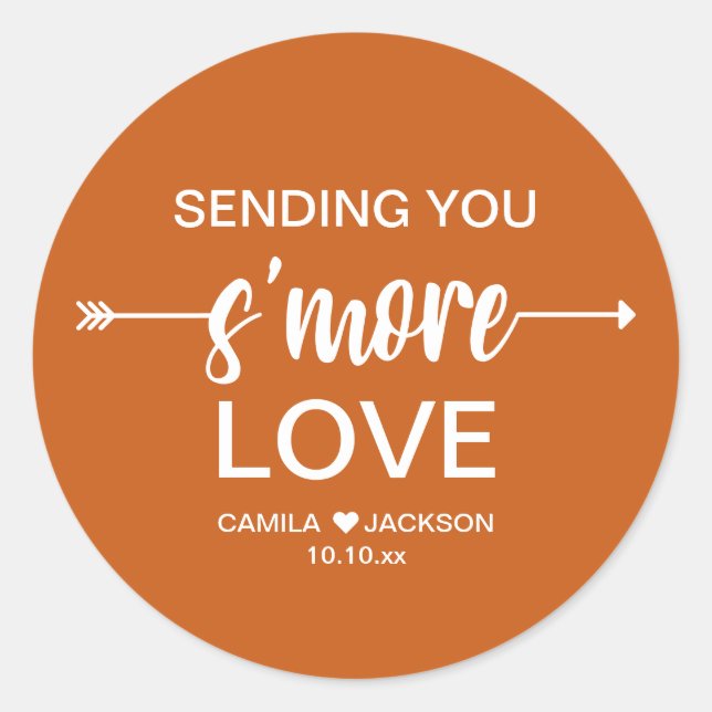 Pegatina Redonda Favor de Boda Boho S'more (Anverso)
