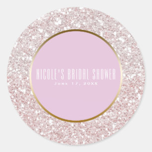 Pegatina Redonda Favor de Boda Brillo Glam Rosa Dorado Blanco