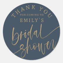 Favor de boda Chic Azul y Dorado con Letra Script