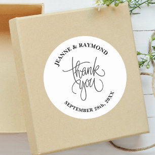 Pegatina Redonda Favor de Boda con Caligrafía de Agradecimiento con