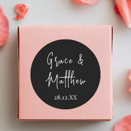 Pegatina Redonda Favor de Boda con Nombres Personalizados en Negro