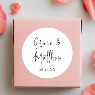 Pegatina Redonda Favor de Boda con Nombres Personalizados en Negro
