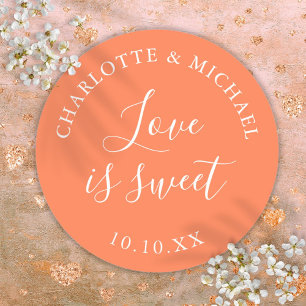 Pegatina Redonda Favor de boda Coral Love Is Sweet