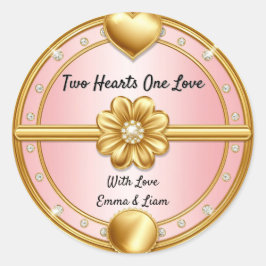 Pegatina Redonda 🌸 Favor de Boda Corazón de Oro Rosa 💖
