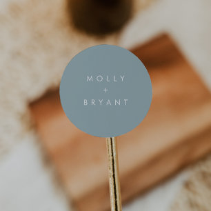 Pegatina Redonda Favor De Boda Costera Dusty Aqua