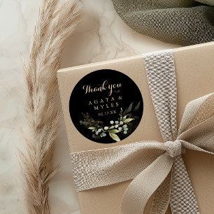 Pegatina Redonda Favor de boda de agradecimiento en verde salvia eu