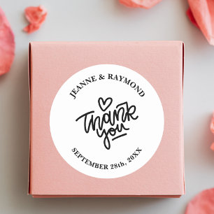Pegatina Redonda Favor de boda de agradecimiento personalizado blan