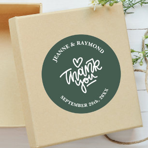 Pegatina Redonda Favor de boda de agradecimiento personalizado verd