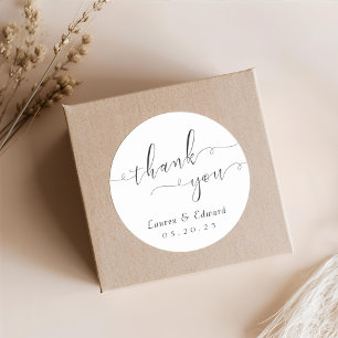 Pegatina Redonda Favor de Boda de Caligrafía Elegante Agradecimient