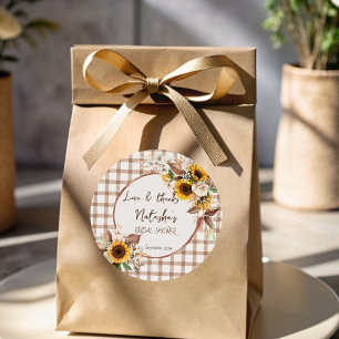 Pegatina Redonda Favor de boda de girasoles country para baby showe