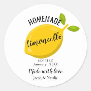 Pegatina Redonda favor de boda de limoncello casero personalizado