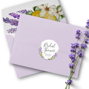 Pegatina Redonda Favor de boda de limones y lavanda rústicos