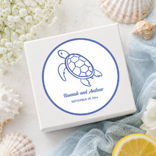 Pegatina Redonda Favor de boda de tortuga dibujada con estilo chic