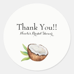 Pegatina Redonda Favor de boda elegante de coco tropical