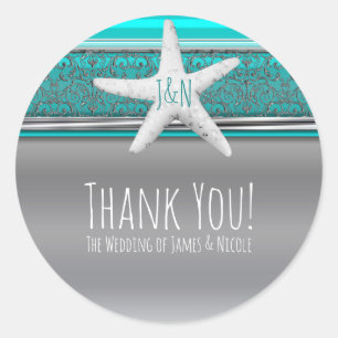 Pegatina Redonda Favor de boda elegante de playa con estrella de ma