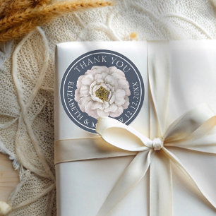 Pegatina Redonda Favor de boda floral azul y blanco boho