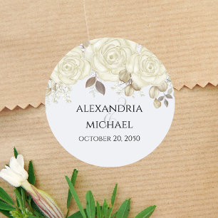 Pegatina Redonda Favor de Boda Floral Elegante Personalizado
