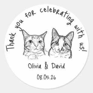 Pegatina Redonda Favor de Boda Gatos Lindos Blanco y Negro
