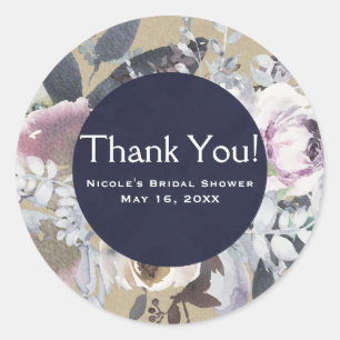 Pegatina Redonda Favor de boda glamoroso floral rústico azul marino