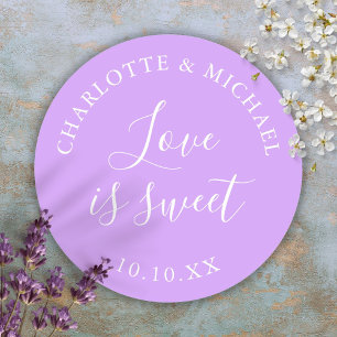 Pegatina Redonda Favor de boda Lilac Love Is Sweet