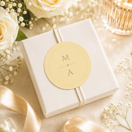 Pegatina Redonda Favor de Boda Minimalista Amarillo Mantequilla