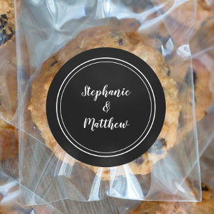 Pegatina Redonda Favor de Boda Minimalista en Blanco y Negro para N