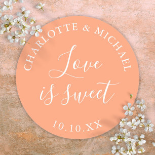 Pegatina Redonda Favor de boda Peach Love Is Sweet