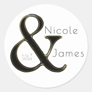 Pegatina Redonda Favor de boda personalizado con Ampersand Chic de 