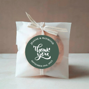 Pegatina Redonda Favor de Boda Personalizado Gracias Verde Salvia